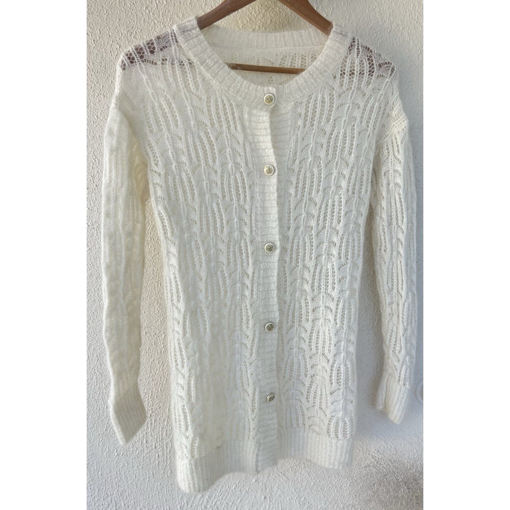 Sylphide Cream Mohair Wool Blend Lace Knit Cardigan Small Coquette Soft Dainty